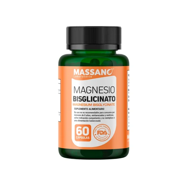 "Frasco de suplemento Magnesio Bisglicinato Massano 60 cápsulas"