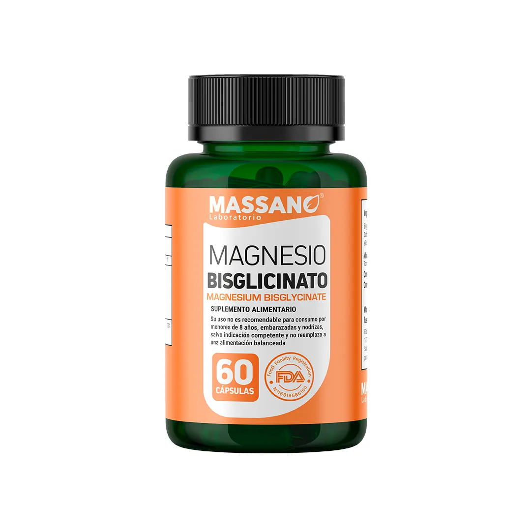 "Frasco de suplemento Magnesio Bisglicinato Massano 60 cápsulas"